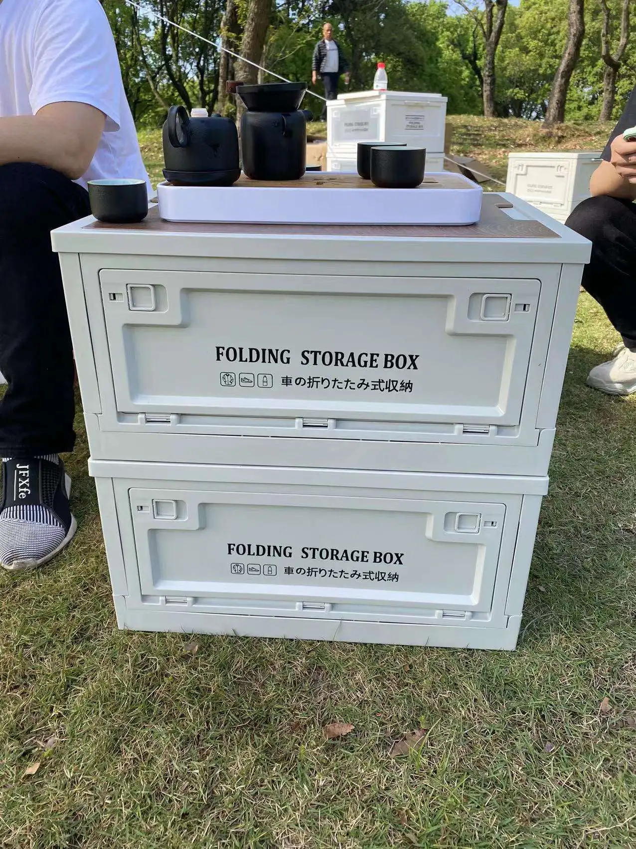 Car Toy Trunk Camping Garden Collapsible Plastic Folding Box With Wooden Lid