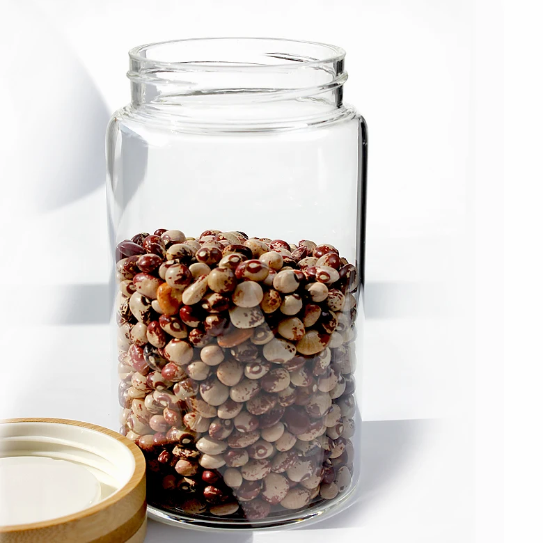 Factory direct supply Leakproof Screw Handmade Borosilicate Glass Food Storage Jar with screw bamboo lid