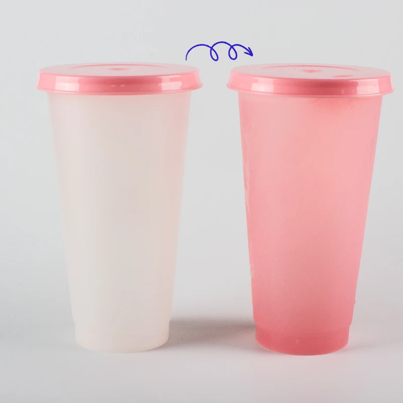 24oz PP Magic Large Hard Plastic Juice Cup With Lids and straw BPA Free Iced Coffee Cold Water Color Changing Reusable Cups