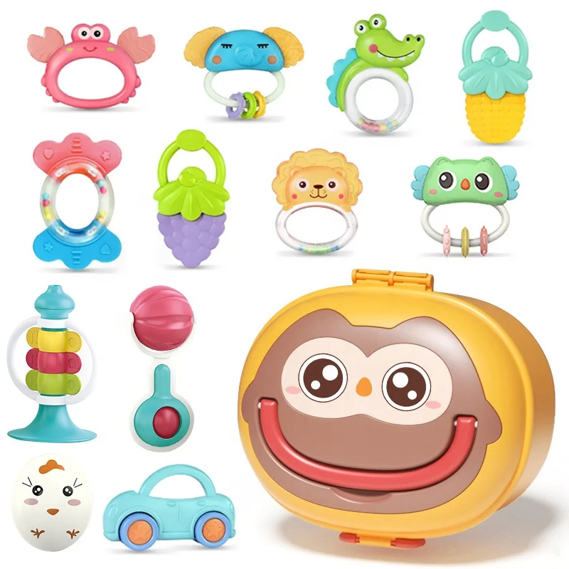 Samtoy 12PCS Non Toxic Silicone Soft ChewableTeething Toy Baby Rattles With Storage Box for Babies 0-6 Month