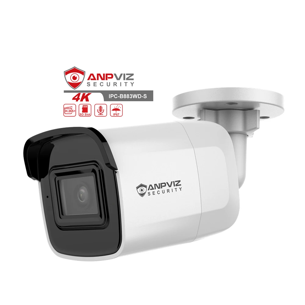 Anpviz 8MP 4K ip CAMERA CCTV Bullet POE Camera outdoor cameras Built in Mic SD Card Slot H.265+ Waterproof IP67 30m IR security