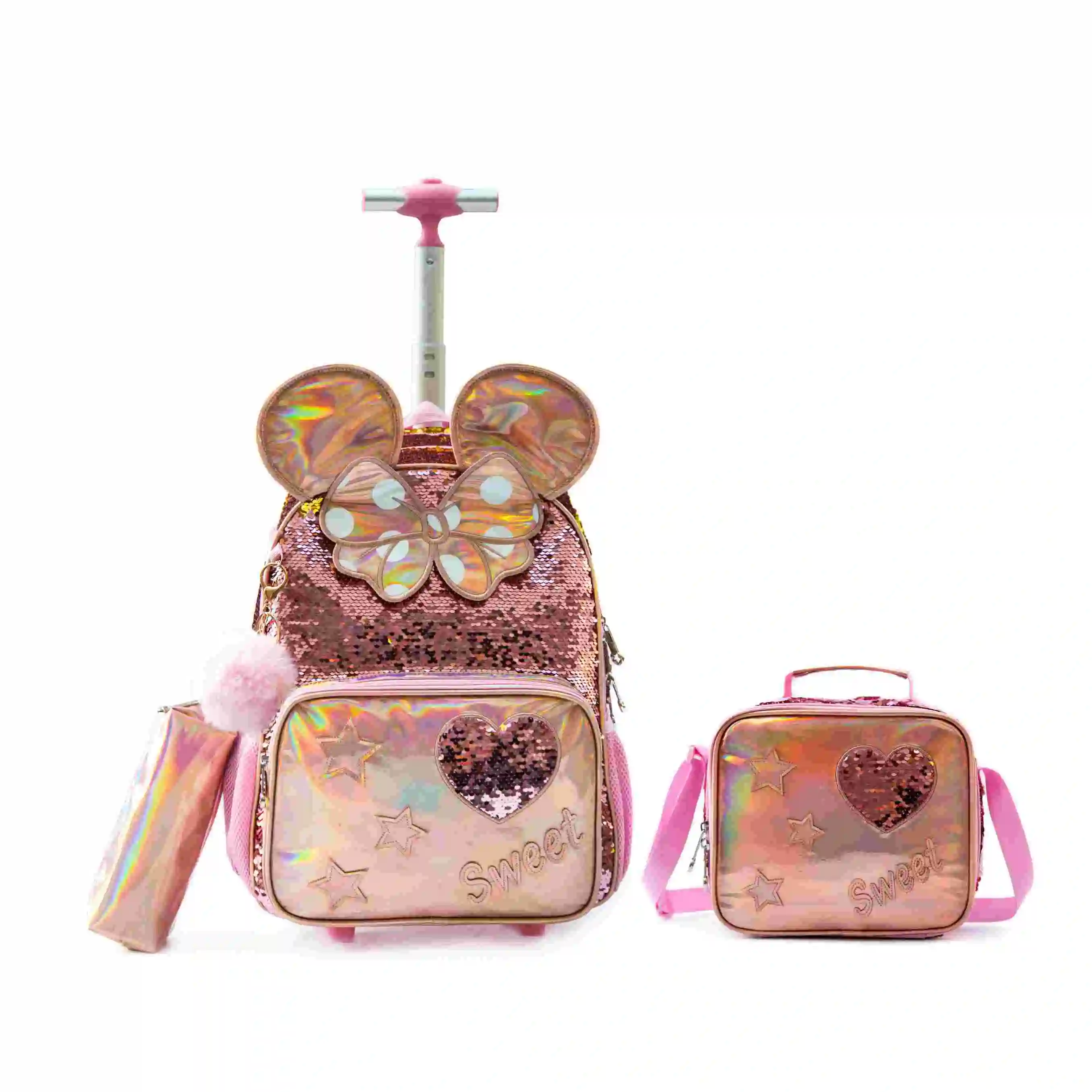 Book Bags For Girls With Set Plastic Sequin Trolley Bag Travel Luggage Sets School Trolley Bag For Kids Boy