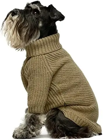 Fitwarm Medium Dog Sweater Thermal Knitted Cat Sweatsuit Winter Coat Pet Clothes Turtleneck Puppy Jacket Sage Green Cotton Doggy