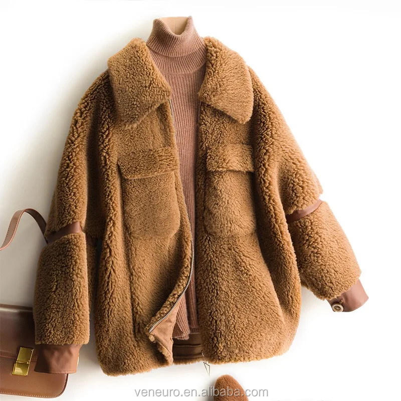 
Curly Sheepskin Shearing Wool Women Lamb Fur Coat winter jacket sheep shearing fur coat 