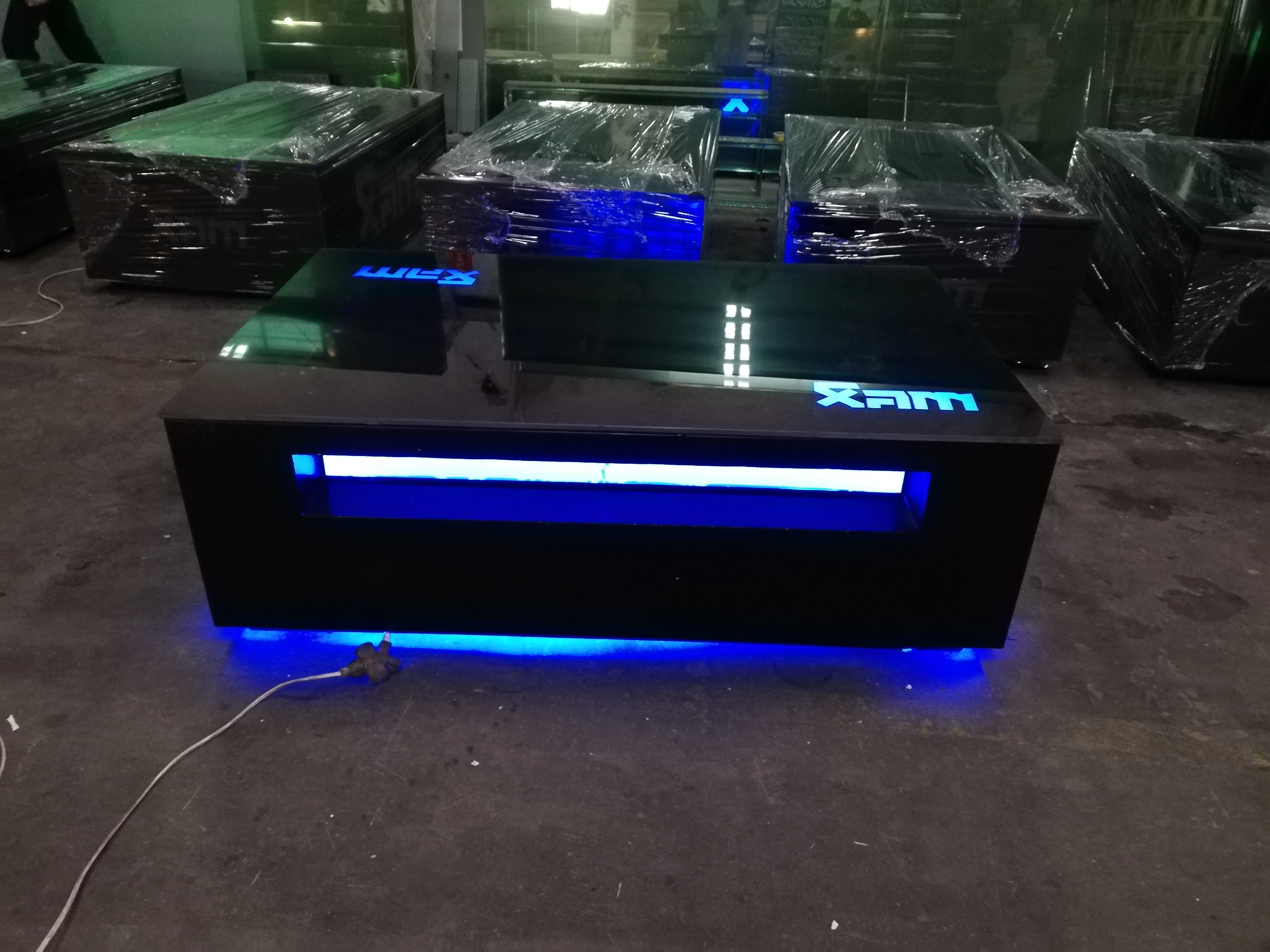 modern colorful led bar table with shelf black color glass coffee table lighted up bar table for disco