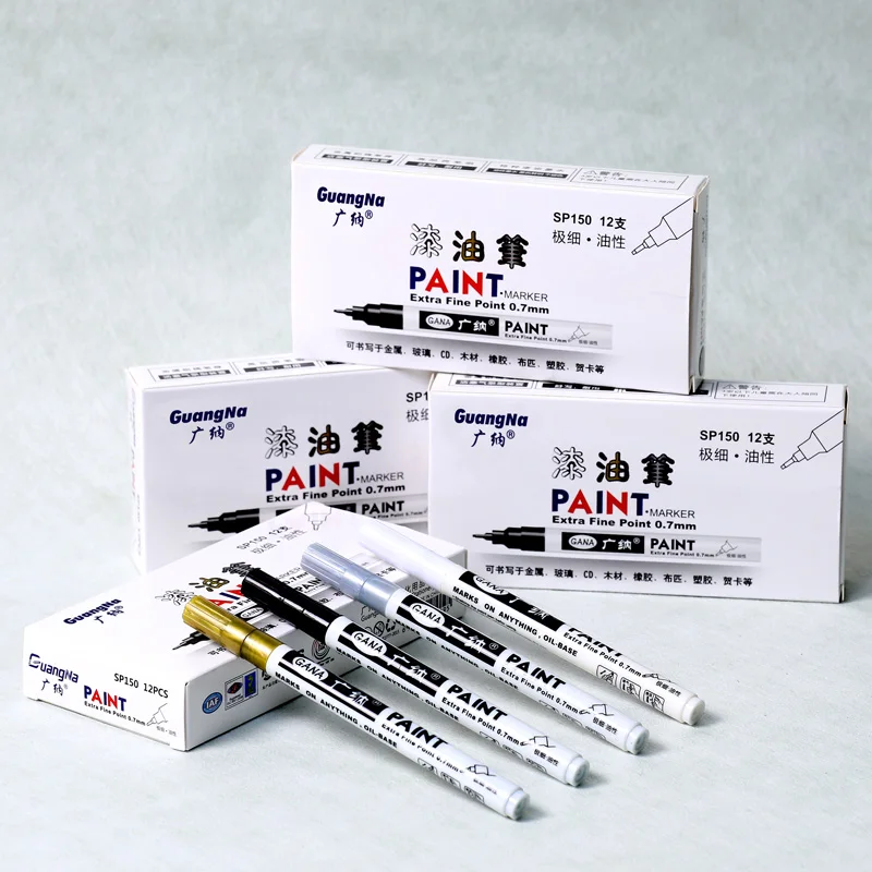 Extra fine point 0.7 mm paint markers 4 colors oil-based waterproof needle tip paint pens for glass,metal,stone,wood,rubber