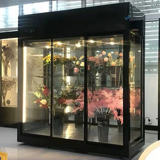 Изготовленный на заказ Высокое качество супер рынок цветочный охлаждаемый прилавок-витрина холодильник из нержавеющей стали со сдвоенными закаленное стекло