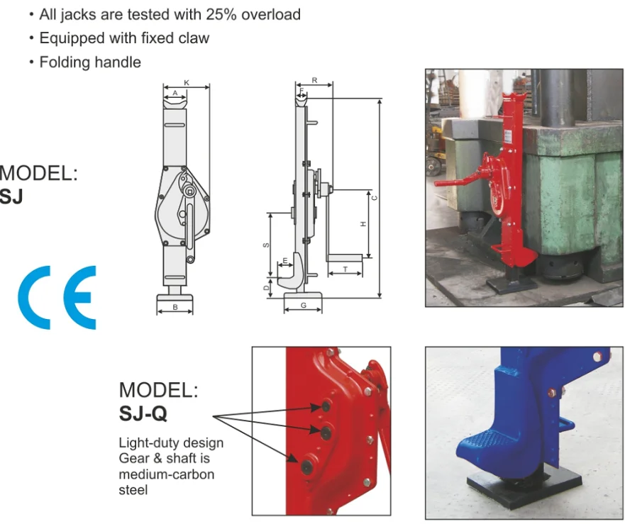 China manufacturer manual mechanical jacks with permanently fitted lifting ratchet toe Range from 1t-50t