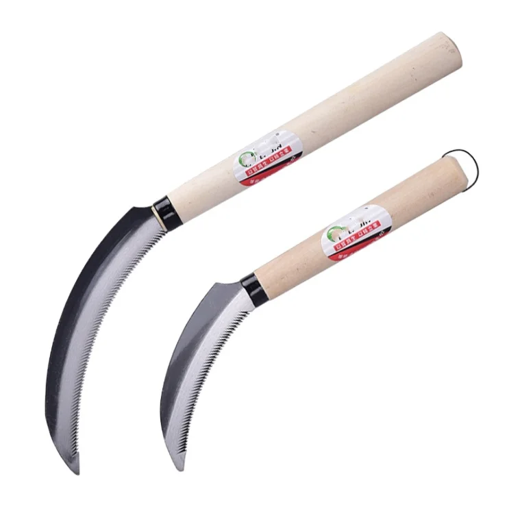 Multifunctional Agricultural Garden Scythe Grass Moving Sickle Agriculture Wooden Handle Jagged reaping hook Sawtooth sickle