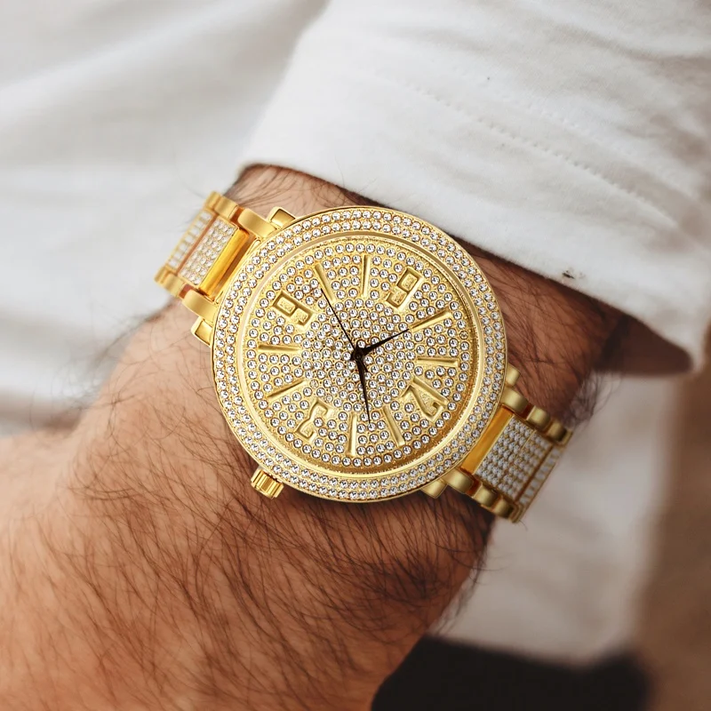 High Quality Fashion Women Watches With Rhinestone Big Face Gold Ladies Bling Hip Hop Watch Quartz Top Brand Luxury Wristwatch