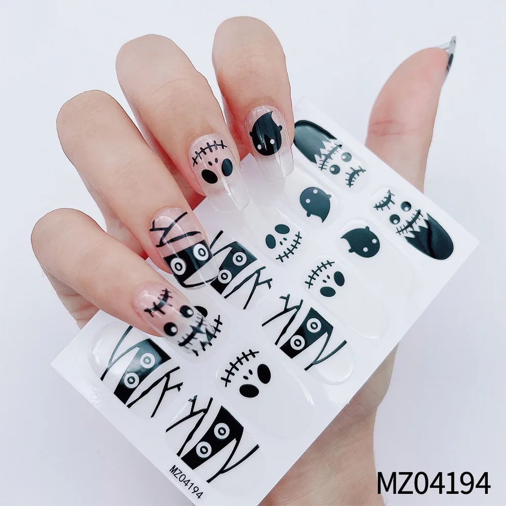 Halloween 3D Embossed Skull Nail Stickers Matte Finish Nail Art Decals For Diy Manicure with nail file Full Cover