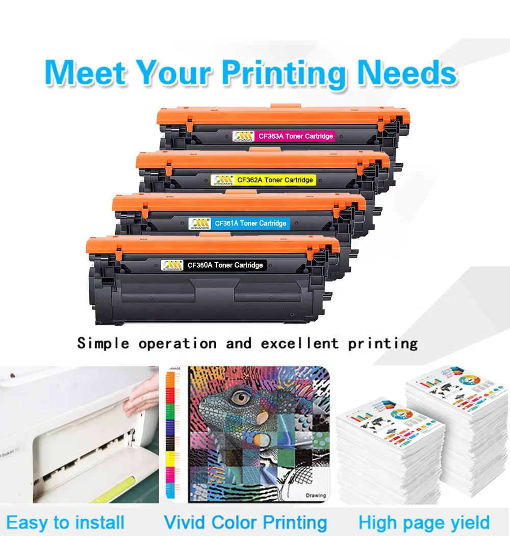 Original Quality HP 508A Remanufactured Toner Cartridge for HP LaserJet M553 M552 M577 CF360A - CF363A Toner Cartridge Set