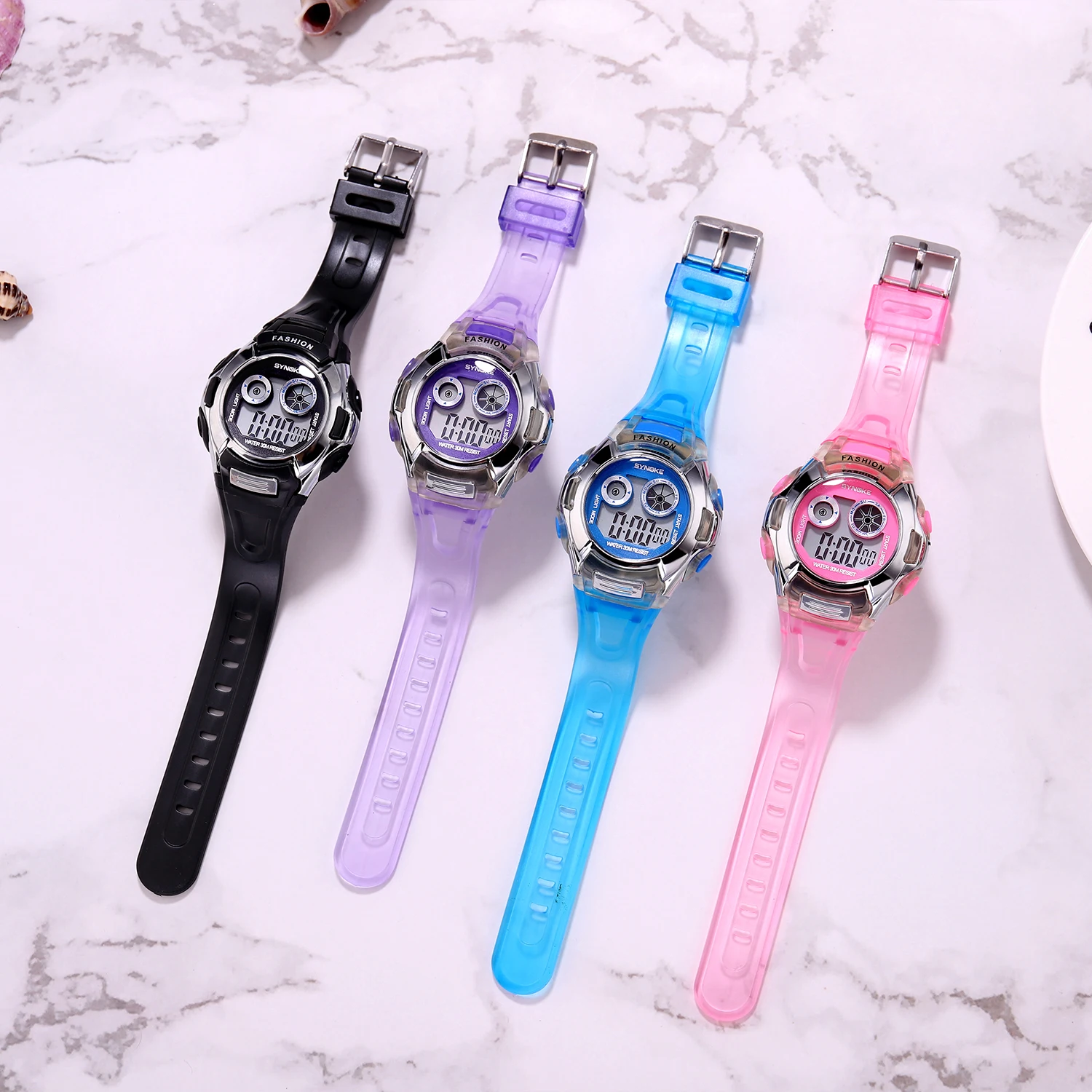 
SYNOKE Fashionable translucent alarm colorful luminous multifunctional sports boys girls primary school electronic digital watch 