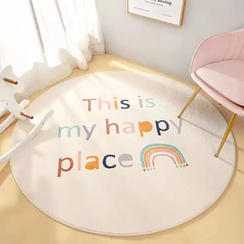 Round Faux Cashmere Comfortable Bedroom Living room Mat Lovely Rainbow Round Rug for Kids Room