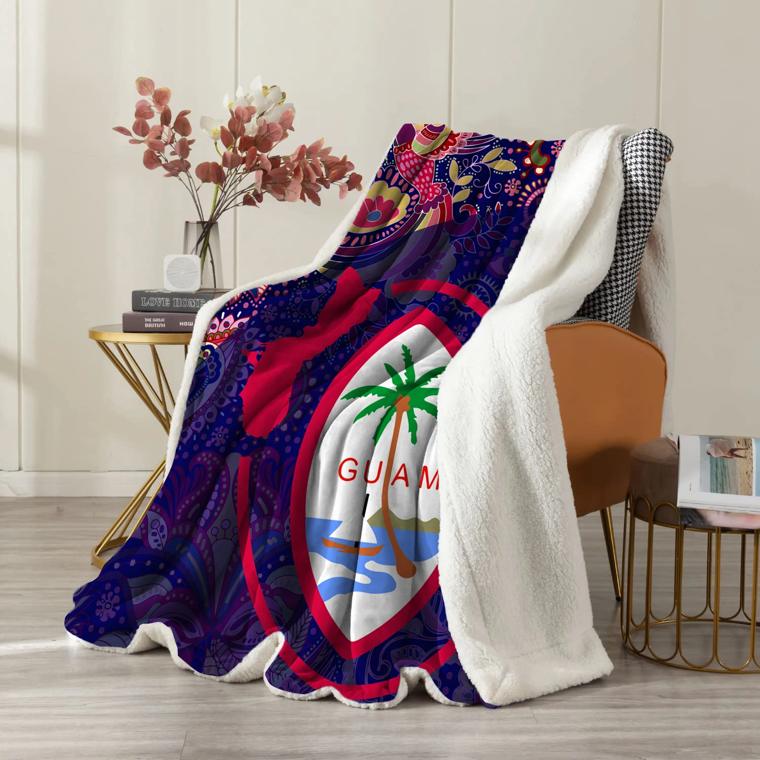 Factory Price Polynesian Samoa Tribal Custom Guam Logo Printing Casual Blankets Warm Sherpa Fleece Blanket