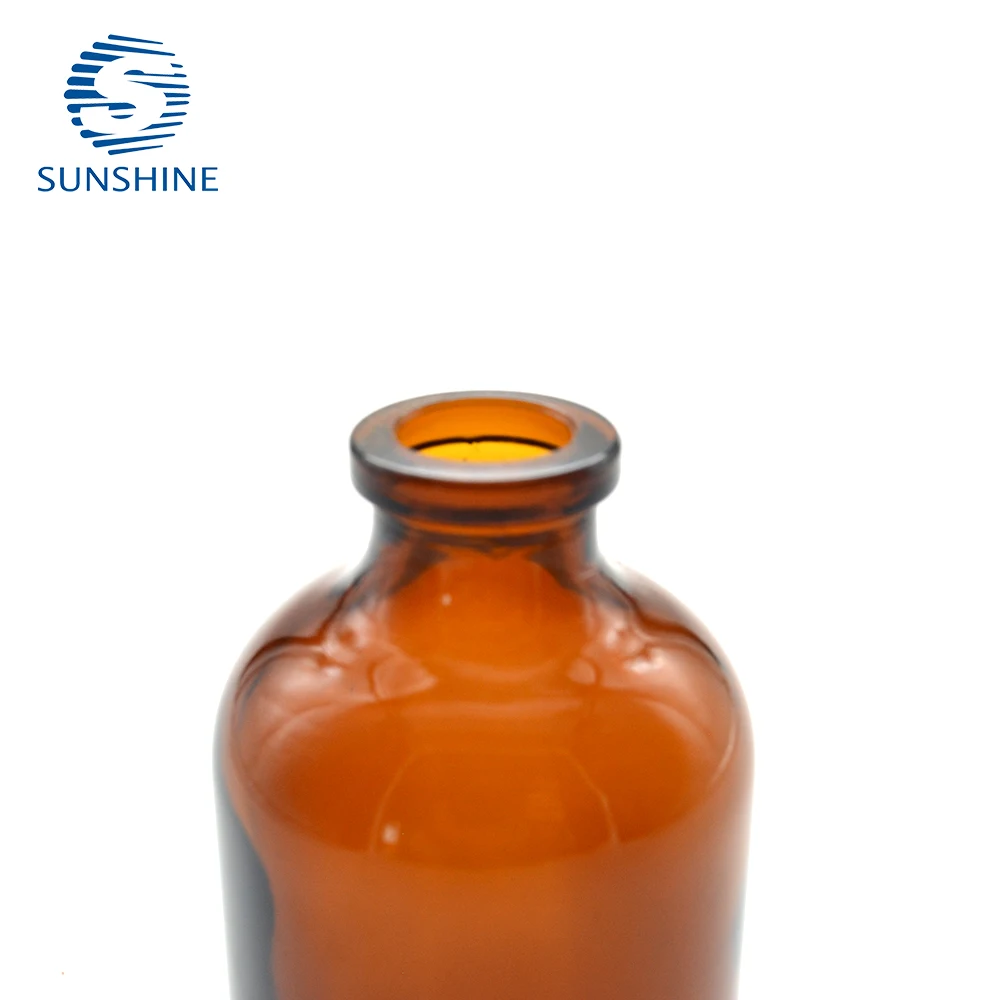 Good quality 50ml moulded injection glass vial amber glass vial for antibiotics