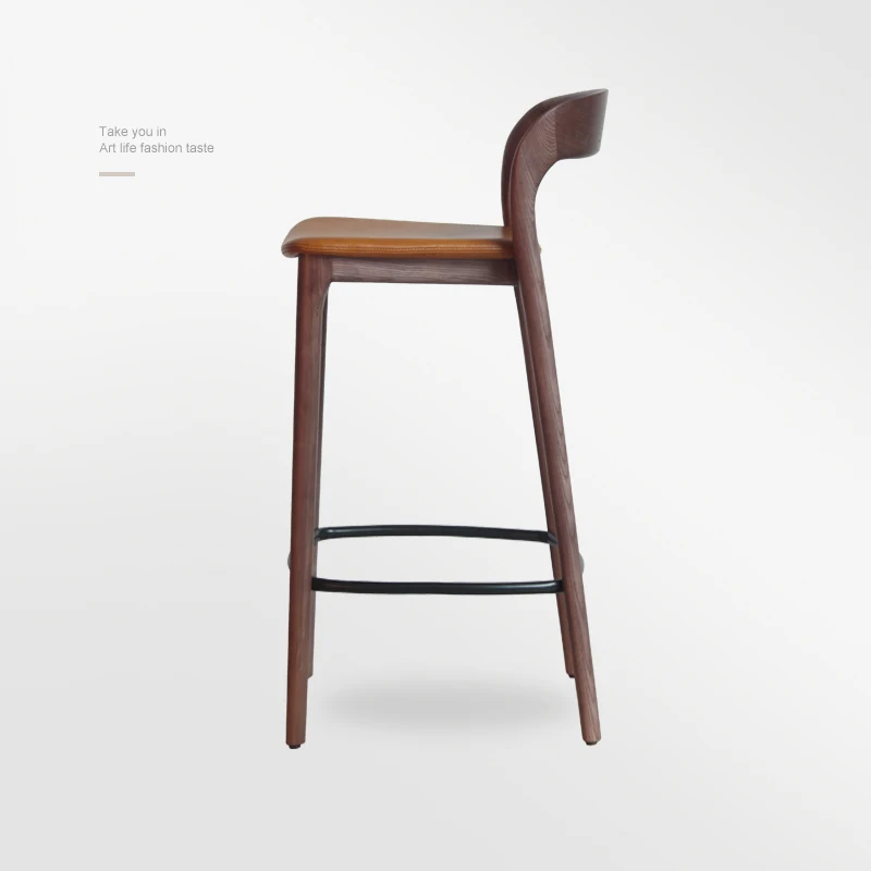 wooden bar chair stool 360 degree swivel without back side chair Kitchen upholstered PU Leather Cushion with wooden pedal