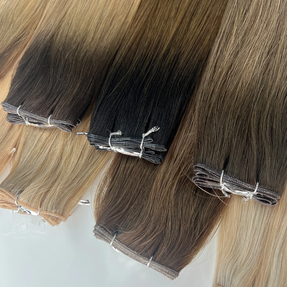 Thin Invisible Weft Hair Extension Human Extensiones De Cabello Humano Blonde Remy Virgin Doubles Drawn Russian Hair Genius Weft