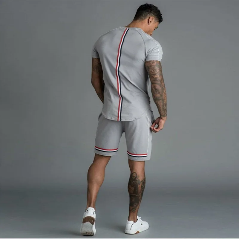 Men Slim Fit Short T-Shirt Top Quality Longline T-Shirt Light weight 93% Cotton 7% Elastane Gym T-Shirt shorts suit