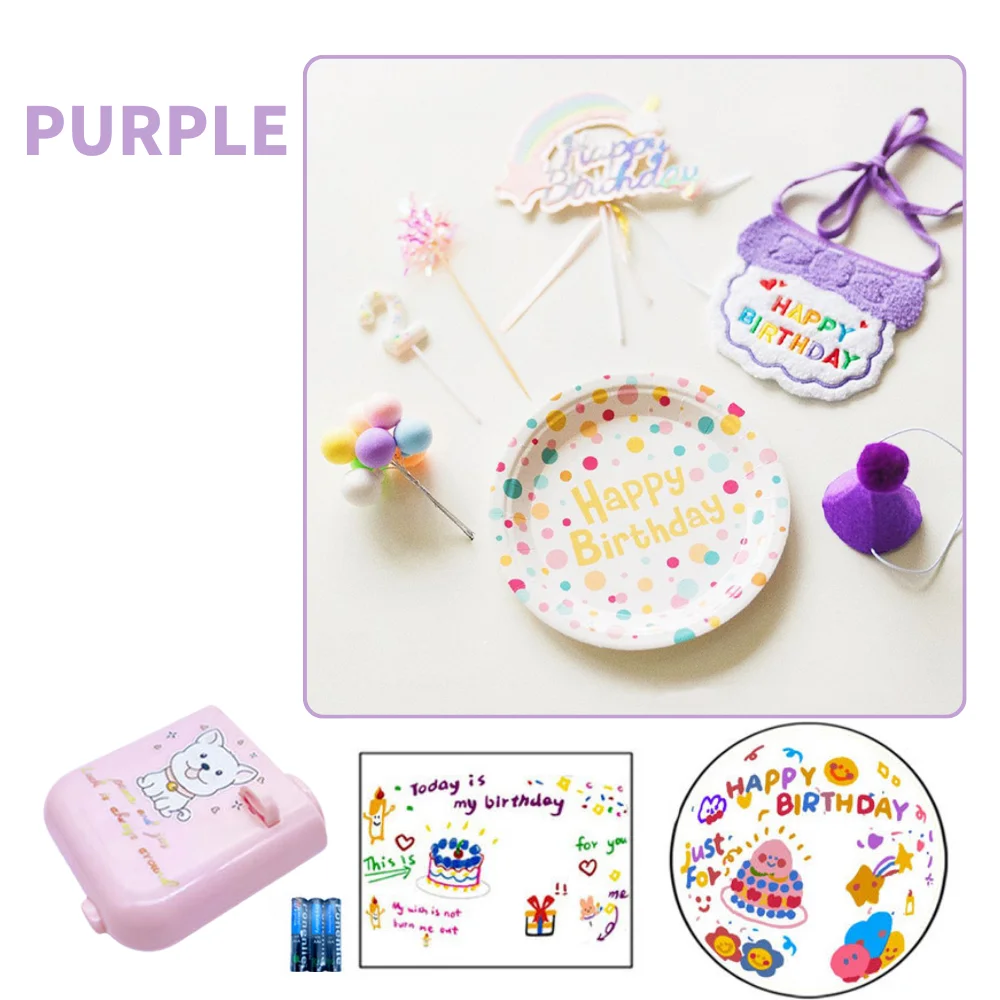 8 Packs Pet Birthday Bandana Set Cat Birthday Party Decoration With Cupcake Toppers Plates Projector