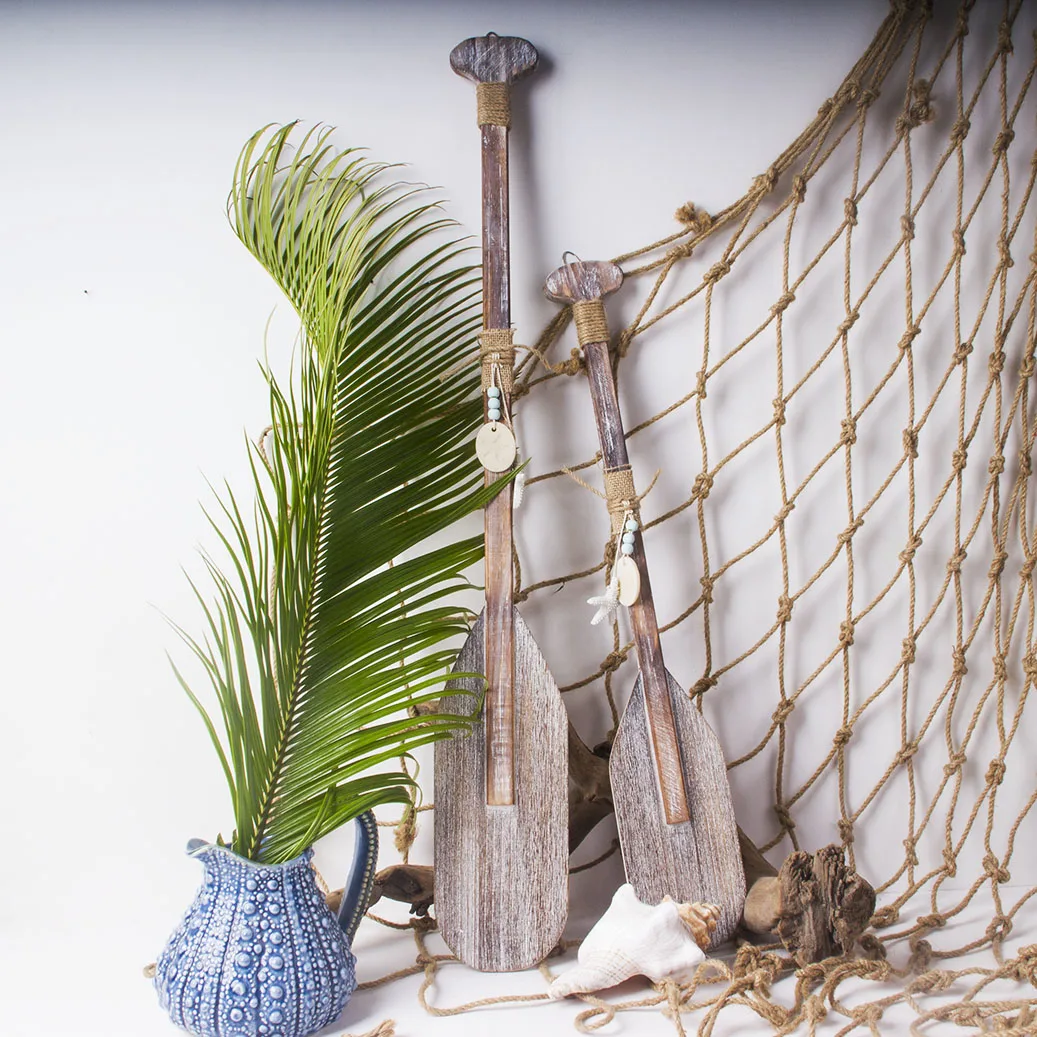 Nautical Home Decoration 24inch Nautical Paddle Hooks Wooden Rowing Boat Paddle