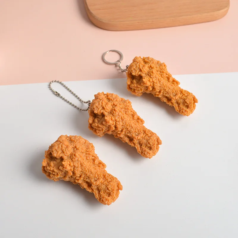 Simulated chicken legs food diorama bag charm pendant key chains Fried Chicken Wing Leg Chicken Nugget food Keychain