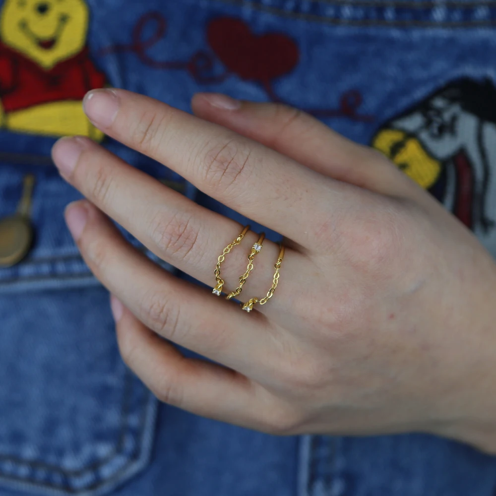 Promotion gold silver plated women shiny cz chain eternity ring for wedding engagement 925 silver