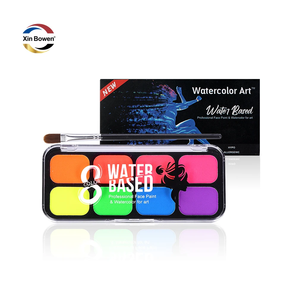 Xin Bowen Artist Body Paint 8 Colors Water-Based Fluorescent Face Paints with Paintbrushes Body Painting Supplies