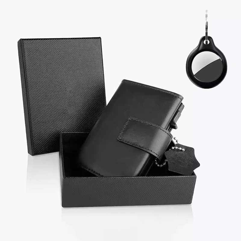 Мужской бумажник с держателем для трекера Rfid алюминиевый держатель карт зажимом денег кошелек монет маленький кожаный