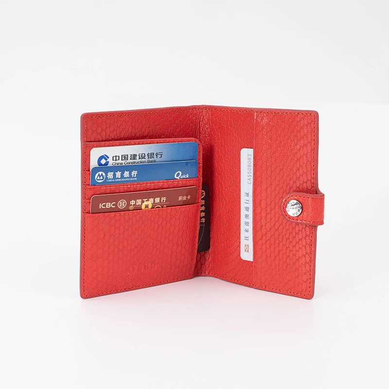 China Supplier red premium photo holder passport holder caver case cow leather travel wallet with luggage air tag for women lady