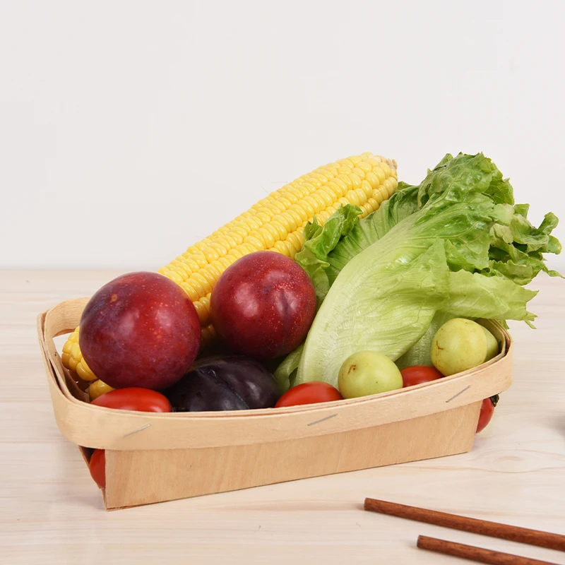 Eco-friendly Disposable Wood Woven Food Storage Basket Handcraft Cane Gift Picnic Basket