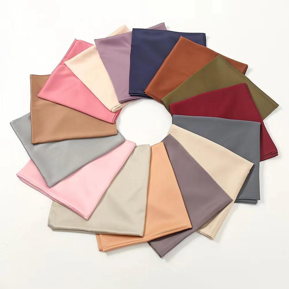 Custom Wholesale premium satin hijab custom brand heavy satin solid color high quality matte satin hijab scarf