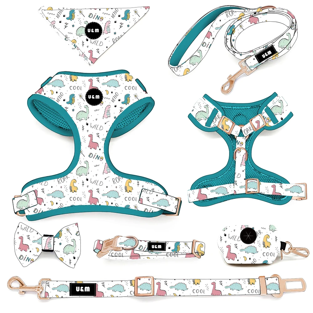 High Quality Adjustable Designer Soft Comfortable Collar Leash Neoprene Pet Dog Harness Set