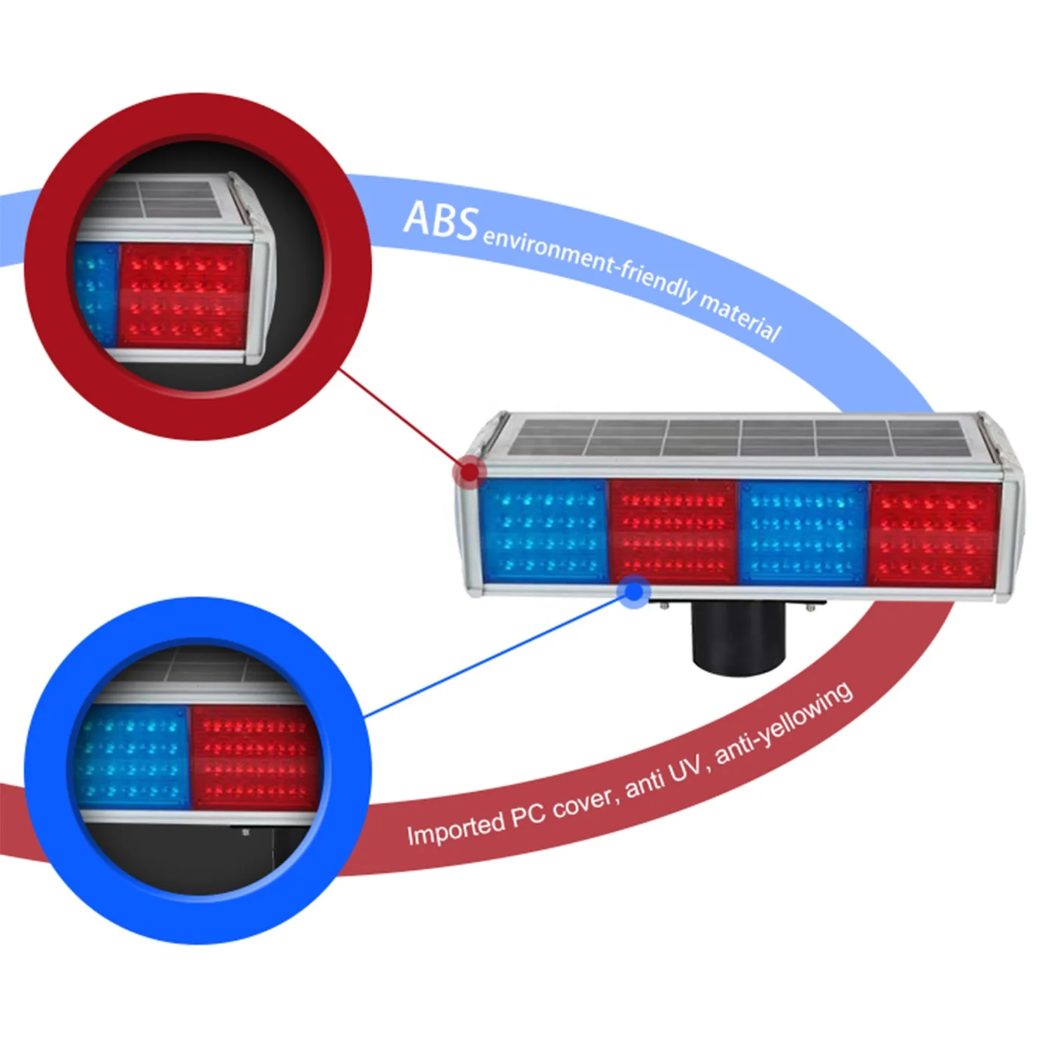 4 Sets Red And Blue Road Work And Emergency Road Safety Automatic Led Solar Warning Light