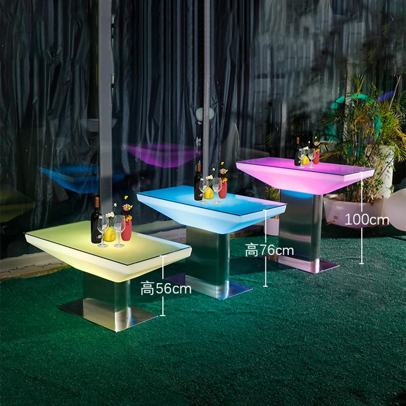 PE Plastic bar Furniture Coffee Table with Metal Base Frame and LED Light Inside for Indoor and Outdoor