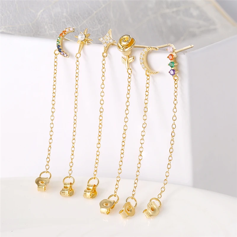  CANNER High Quality S925 Silver Star Pearl Tassel Earrings Zircon Earring For Women