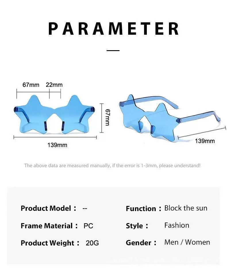 Star Shape Sun Glasses Light Funny Pentagram Candy One Piece Eyewear Multi Colors Decoration Party Rimless Sunglasses