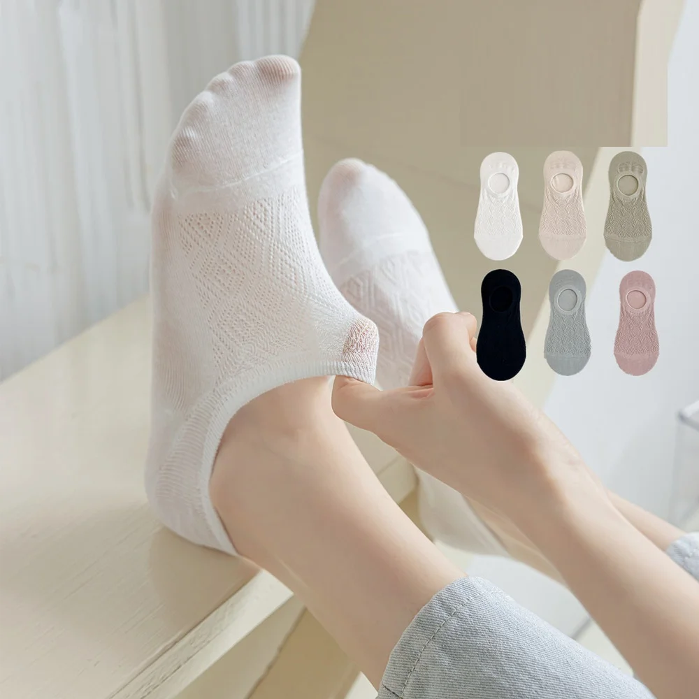 Solid color cotton invisible ankle socks women no show socks Candy colored anti slip Double needle boat socks