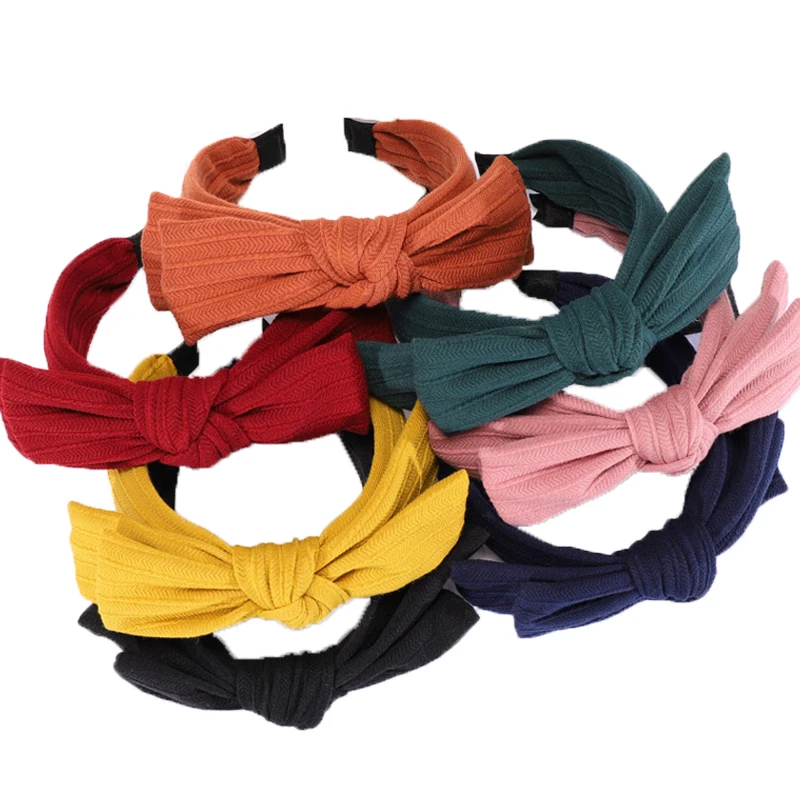 Fashion Simple Headwear plain hair hoop accessories Headpieces ladies knit bow headband for women wide headbands sweet
