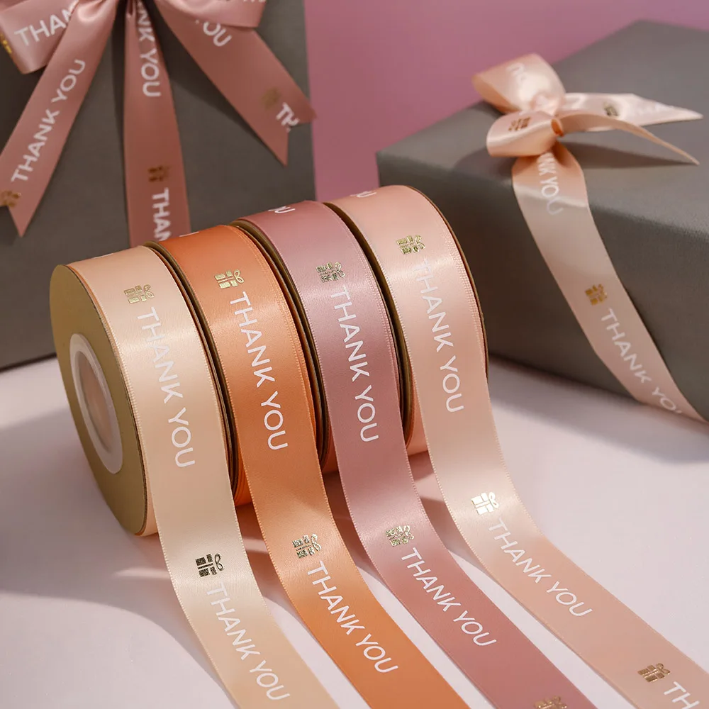Recycle Hot Sell 3D customized printed valentines day ribbon with logo custom gold logo on pink satin ribbons gift wrapping