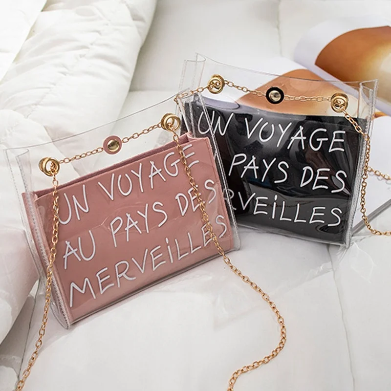 Fashion letter Small Shoulder Etter Small Messenger Bucket Chain crossbody women clear purses handbags