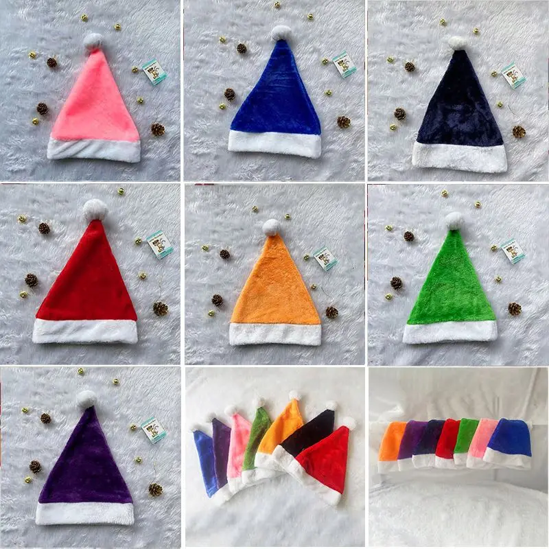 Wholesale Custom Adult Children Baby Classic Santa Claus Hats Xmas Cap Velvet Plush Christmas Hat for Kids
