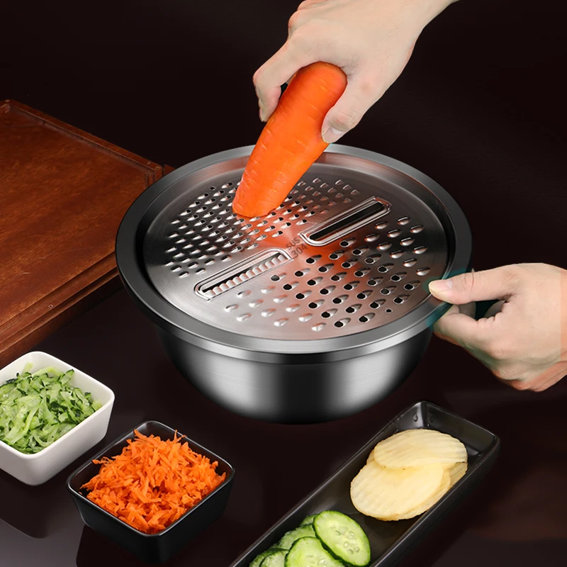 Customization Multi-Function Grater Set Stainless Steel Kitchen Colander 3 In 1 Mixing Bowl With Colander