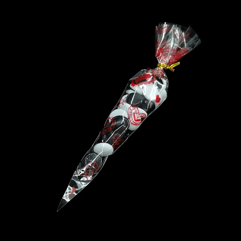 2024 Sales Promotion Popular Lollipop Bag Conical Plastic Bags Preserved Candy Chocolate Displaying Cellophane Cone Pastry Bag