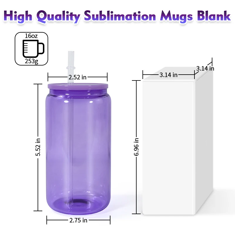 AGH New Arrival 16oz Clear Glass Can Wth Color Sublimation Blanks Glass Beer Can with Colorful Lid For Gift