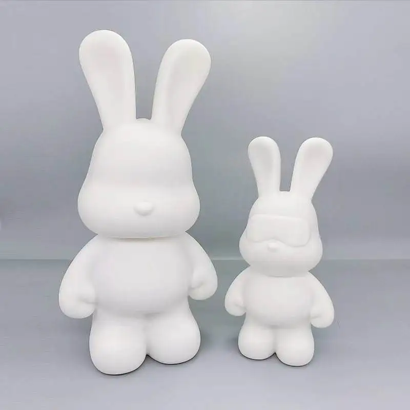 Tiktok Hot Fluid Bear Kit Fluid Rabbit 23/33/53cm With Piggy Bank Cute White Doll Acrylic Painting DIY Fluid Art Drip Bear