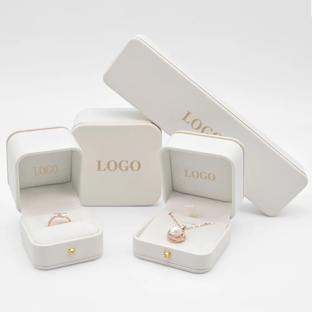 Wholesale Custom Logo PU Leather Hand Made Earring Bracelet Necklace Ring White Jewelry Packaging Box