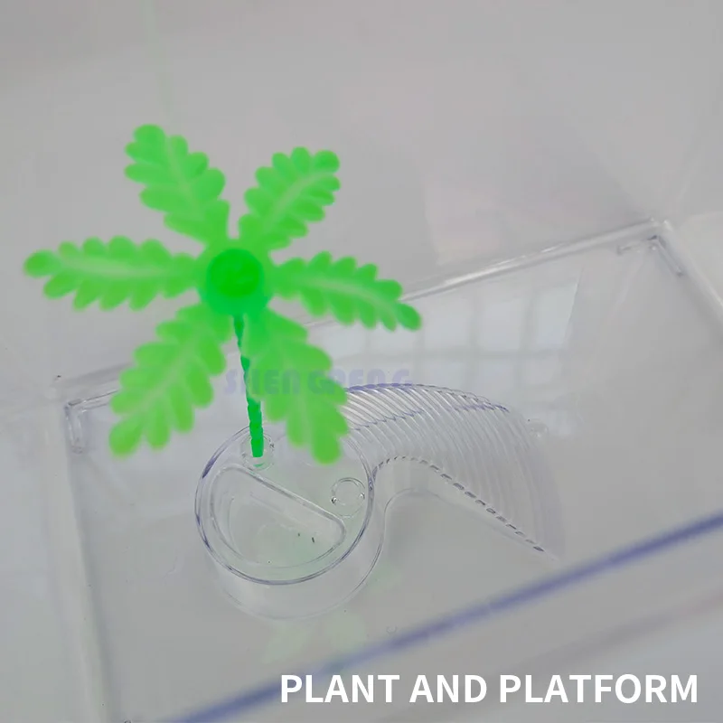 Reptile and Hermit Crab Supplies Plastic Box with Lid and Handle with Palm Tree Accessory