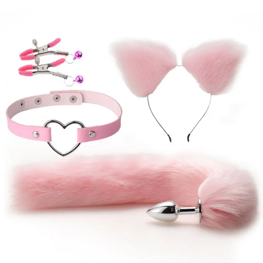 Fox Tail Anal Plug Black Cat Ears Headband And Choker Cosplay For Women And Collar Set Sex Toys For Couples Games