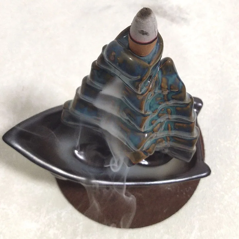 Ywbeyond New Design Ceramic Censer Sailing Boat Backflow Incense Burner Incense Cone Holder Waterfall